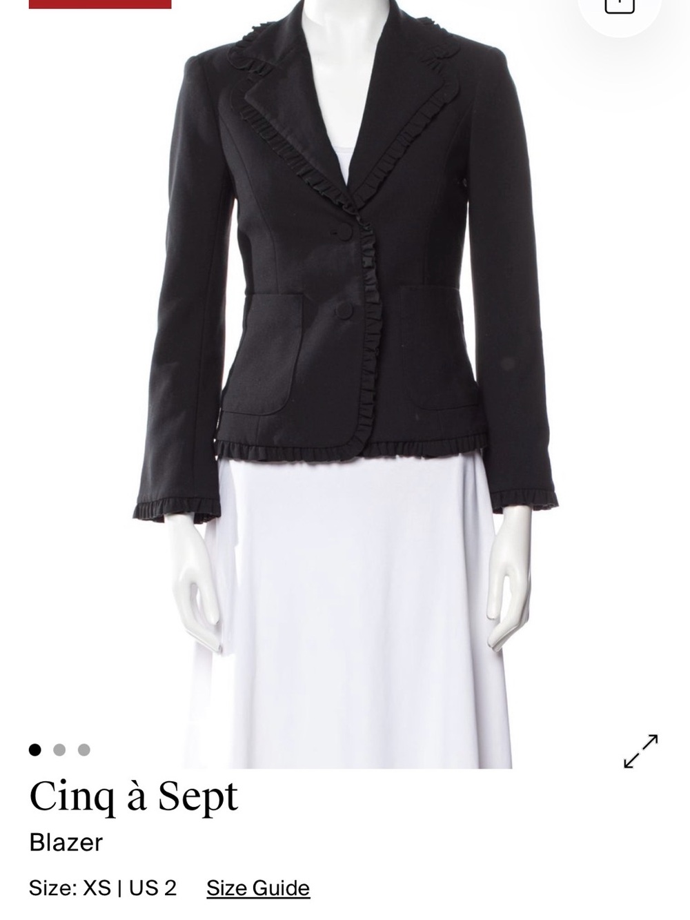 cinq a sept Black Ruffle-Trim Fitted Blazer